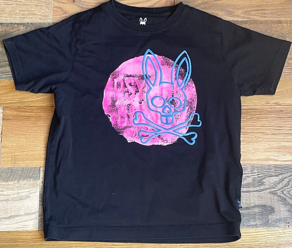 Psycho Bunny Boys M 10/12 Black Pima Cotton Graphic T Shirt Skull Bunny